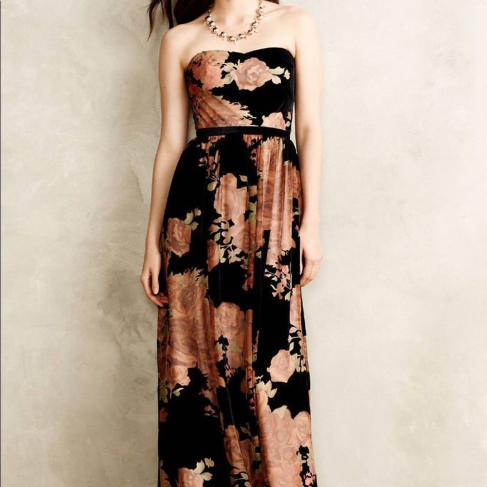 Anthropologie Erin Floral Velvet Gown